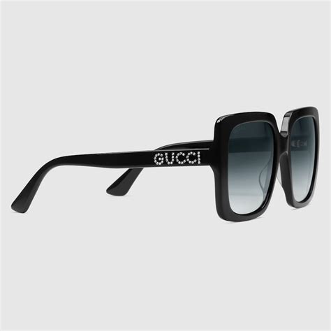 occhiali da sole gucci shiny black ggoo34sa|Shiny Black Acetate Rectangular Frame Sunglasses With Grey.